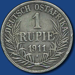 DOA: 1 Rupie Guilelmus II - Palmzweige 1911 A / kl. ...