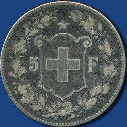 5 Franken Helvetica, 1890 B / kl. Kraterpunkt vor KinnAutomatically ...