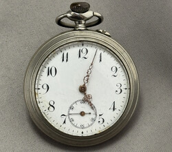TASCHENUHR Nickel, mechan. Werk m. Handaufzug, Ø ca. 47 mm, weißes ...