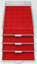 LINDNER Münzboxen "2111" 4x hellrot f. 35 Münzen bis Ø 32,5 mm. ...