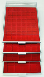 LINDNER Münzboxen "MIX" 4x quadratische Einteilung in hellrot, ...