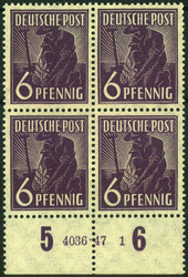6 Pf Pflanzer im UR-4er-Bl. m. HAN 4036.47 1, postfr. Luxus  ...