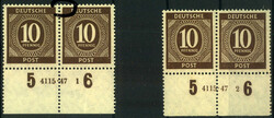 10 Pf Ziffer im waagr. UR-Paar m. HAN 4115.47 1 bzw. 2, 1x m. ...