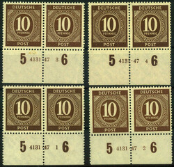 10 Pf Ziffer im waagr. UR-Paar m. HAN 4131.47 1 bis 4, Luxus  ...