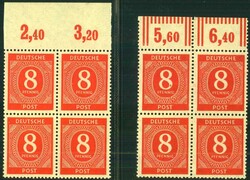 8 Pf Ziffer im OR-4er-Bl. Platte u. Walze, postfr. Luxus, Platte ...