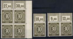 30 Pf Ziffer, 5x Walze OR (1x Eck-4er re.o., Paar, hier 1 Wert am OR ...