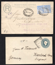 1898-1910, 6 Ganzsachen n. Dtl. sowie ein Brief, gute Bedarfserhaltung