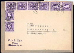 3 Pf AM-Post, 8 St?ck, portoger. MeF a. Fernbf. v. "BREMEN, 25.5.46", ...