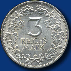 3 RM Rheinlandfeier, 1925 A / vz+, min. PatinaAutomatically generated ...