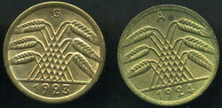 2x 50 Rentenpfennig, 1923 G & 1924 A / leichte PatinaAutomatically ...