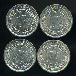 4x 50 Rpf, 1927E (vz/st), 1935 D,F,JAutomatically generated ...