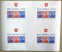 1936 Pro Patria-Bl. als Großbogen m. 4 Blocks, postfr. Pracht  ...