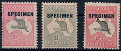 10 Sh, £1 u. £2 Kangoroo, Wz. 7, je m. Aufdruck SPECIMEN, o. Gummi  ...