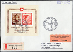1941 Pro-Juve-Bl. auf Feldpost-R-Brief m. SST Zürich 7.XII.41 ...