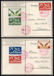 1930 Schweizflug Basel-Zürich, 2 Karten m. unterschiedlichen ...