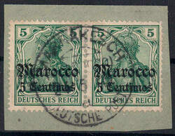 "MARRAKESCH DP a" vollständ. Abschlag zentr. a. 5 Pf, grün im waagr ...
