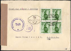 20 g Trachten im 4er-Bl. a. Zensur-FDC (kl. Patinapunkte) v. Wien 1 ...