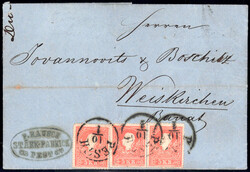 5 Kr blassrosa 3x a. kpl. Faltbrief v. PESTH n. Weiskrchen (AKS)  ...