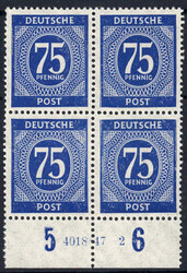 75 Pf Ziffer im UR-4er-Bl. m. sehr guter HAN 4018.47 2, postfr. Luxus ...