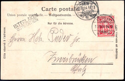 10 C zinnober a. AK "Interlaken" m. Bahnpost-Stpl. u. beiges. L2 ...