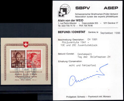 1941 Juventute-Block m. SST ZÜRICH, Luxus, Befund Weid "fehlerfrei"  ...