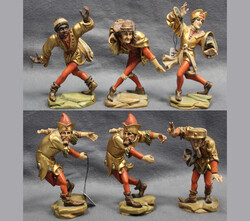 MORISKENTÄNZER 6 Holzfiguren, farbig bemalt m. Goldauflage, ...