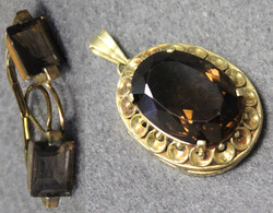 GOLDANHÄNGER & OHRSCHMUCK je mit schwarz/braunviolettem Stein, ...