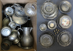 ZINN-KONVOLUT mit jeder Menge Einheiten, dabei Teller (teils m. ...