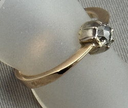 ANTIKER SOLITÄR-GOLDRING in 14 K Gelbgold, Diamant in Rosenschliff ...