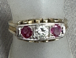 RUBIN-BRILLANT-GOLDRING in 585er Gelbgold, Vintage-Ring, 1 Brillant ...