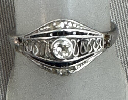 ART-DEKO-GOLDRING in 14 K Weißgold, Diamant in Altschliff (ca. 0,08 ...