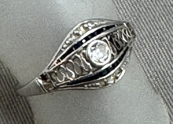 ART-DEKO-GOLDRING in 14 K Weißgold, Diamant in Altschliff (ca. 0,08 ...