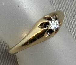 ANTIK-SOLITÄR-GOLDRING im Belcher-Stil, 585er Gelbgold, schmales ...