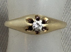 ANTIK-SOLITÄR-GOLDRING im Belcher-Stil, 585er Gelbgold, schmales ...