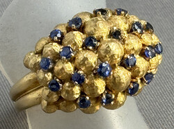 SAPHIR-GOLDRING 750er Gelbgold, fetter Cluster-Ring m. zahlreichen ...