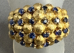 SAPHIR-GOLDRING 750er Gelbgold, fetter Cluster-Ring m. zahlreichen ...