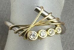 ORGELPFEIFFEN-PLATIN-RING mit Goldeinlage, 4 Brillanten in Reihe ...