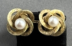 BLÜTEN-OHRHÄNGER: 585er Gelbgold, zentrale Perle m. 5 geschwungenen ...