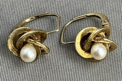 BLÜTEN-OHRHÄNGER: 585er Gelbgold, zentrale Perle m. 5 geschwungenen ...