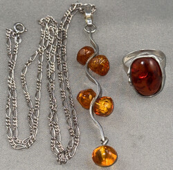 BERNSTEIN-SET: 835er Silber-Anhänger (85 mm) m. 5 teils grob ...