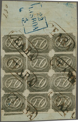 Inclinados 1844/46: 10 r. black on greyish, the famous block of ...