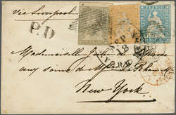 1 Fr. grau, 10 Rp. mittelpreussischblau und 20 Rp. gelblichorange, ...