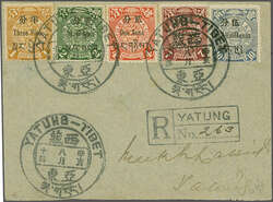 Chinese Post Offices in Tibet 1911: 3 p. on 1 c. brownish orange, ½ ...
