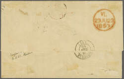 1847: 5 c. brown on greyish-blued paper, a horizontal pair with clear ...