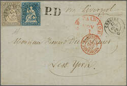 1 Fr. dunkelgrau zus. mit 10 Rp. dunkelpreussischblau, zwei farbr. ...