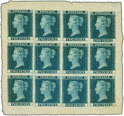 1841 (Jan 15): 2 d. deep full blue, Trial Colour Proof in a sheet of ...