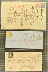 1853/98: Brieflot mit zwei hohen Rayon-Frankaturen: Eine Rayon II und ...