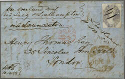 Overland via Southampton 1858 (Oct 14): Entire from Lake River, ...