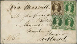 Overland via Marseilles 1863 (Feb 18): Cover from Brisbane, ...