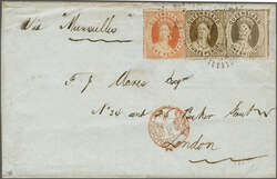 Overland via Marseilles 1865 (April 19): Cover from Brisbane, ...